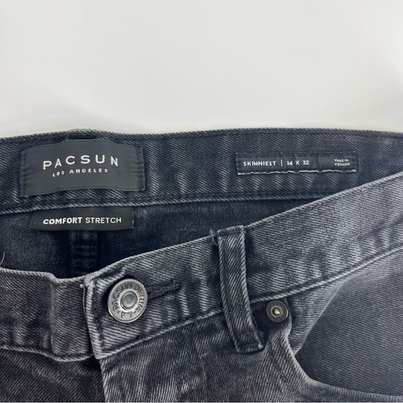 Pacsun Jeans Men 34 x 32 Black Super Skinny Distressed Patched Biker Denim Pants - Picture 8 of 8